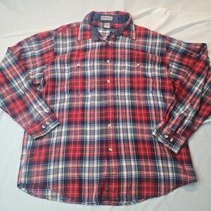 Windridge Mens Plaid Button Up Shirt L Red Blue Western Rodeo Wear Cabin Core